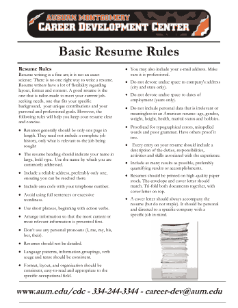 Free Download PDF Books, Basic Resume Rules Template