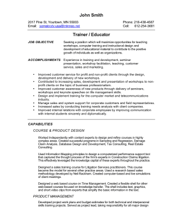 Free Download PDF Books, Basic Trainer Functional Resume Template