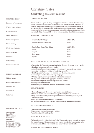 Free Download PDF Books, Entry Level Marketing Assistant Resume Template