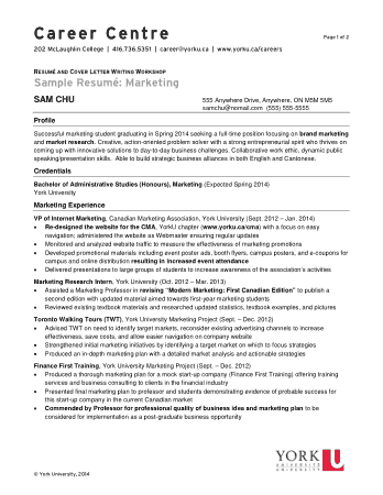 Free Download PDF Books, Experienced Marketing Resume Format Template