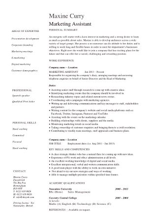 Free Download PDF Books, Marketing Assistant Resume Format Template