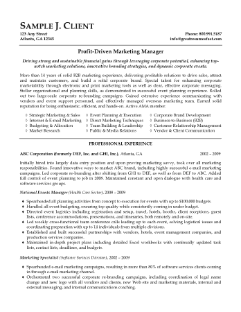 Free Download PDF Books, Professional Marketing Manager Resume Sample Template