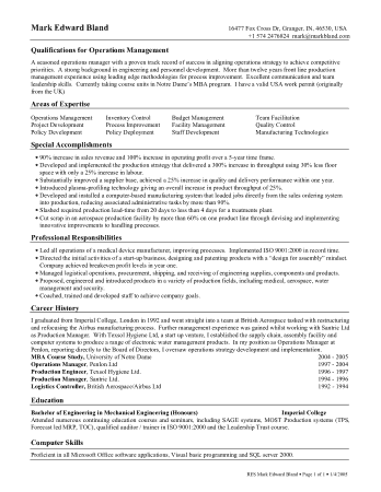 Free Download PDF Books, Example Operation Manager Resume Template