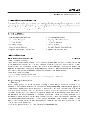 Free Download PDF Books, Experienced Management Professional Resume Template