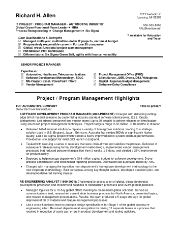 Free Download PDF Books, IT Software Project Manager Resume Template