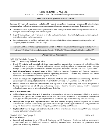 Free Download PDF Books, IT Technical Manager Resume Template