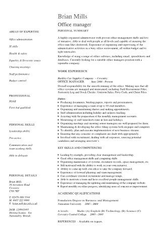Free Download PDF Books, Office Manager Resume Example Template