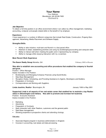 Free Download PDF Books, Office Manager Resume Format Template