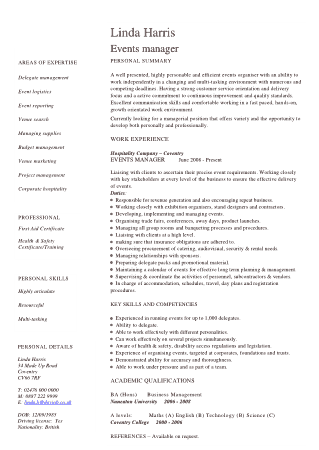 Free Download PDF Books, Professional Senior Event Manager Resume Template