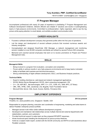 Free Download PDF Books, Project Manager Resume Pdf Template