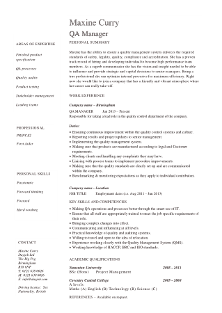 Free Download PDF Books, Quality Assurance Manager Resume Format Template