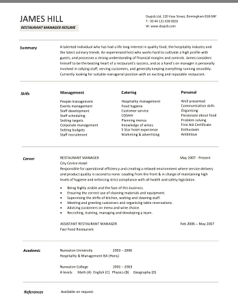 Free Download PDF Books, Restaurant Manager Resume Summary Template
