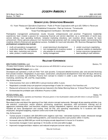 Free Download PDF Books, Restaurant Operations Manager Resume Template