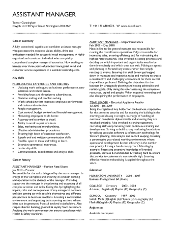 Free Download PDF Books, Retail Assistant Manager Resume Sample Template