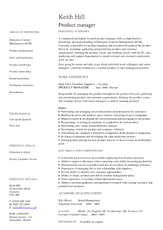 Free Download PDF Books, Sample Product Manager Resume Template