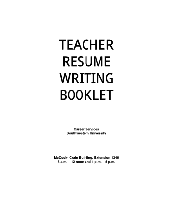 Free Download PDF Books, Elementary Teacher Resume Writing Booklet Template