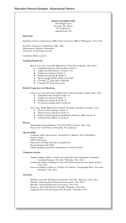 Free Download PDF Books, Sample Experienced Teacher Resume Template