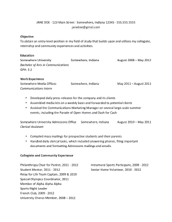 Free Download PDF Books, Resume for First Job out of College Template