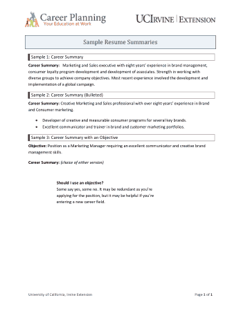 Free Download PDF Books, Professional Career Summary for Resume Template