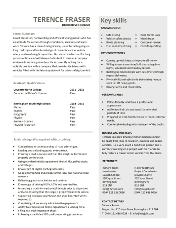 Free Download PDF Books, Professional Driver Resume Sample Template