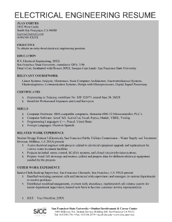Free Download PDF Books, Professional Electrical Engineer Resume Template
