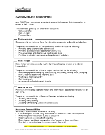 Free Download PDF Books, Caregiver Job Description For Resume Template