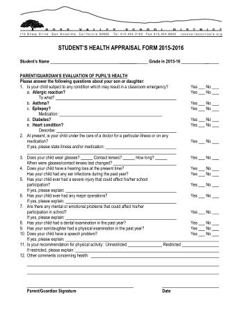 Free Download PDF Books, Student Health Appraisal Form Template