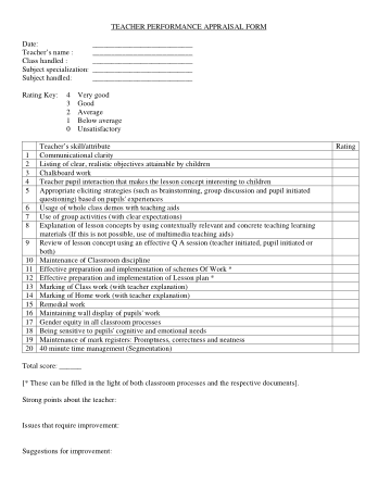 Free Download PDF Books, Teacher Appraisal Form Sample Template
