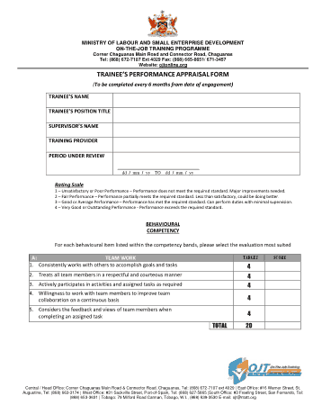 Free Download PDF Books, Trainee Peformance Appraisal Form Template