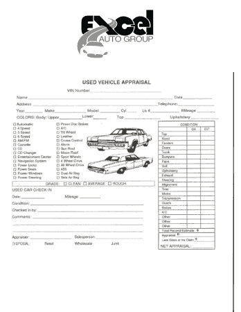 Free Download PDF Books, Used Car Appraisal Format Template
