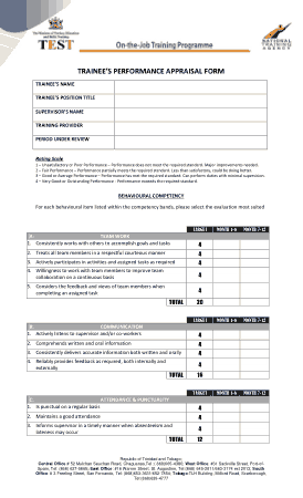 Free Download PDF Books, Trainee Performance Appraisal Form Template
