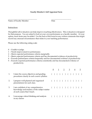 Free Download PDF Books, Self Appraisal Form for Teacher Template