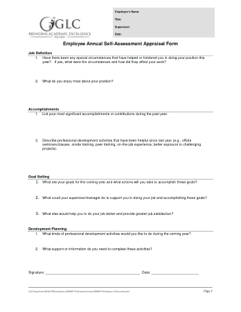 Free Download PDF Books, Self Assessment Appraisal Form Template
