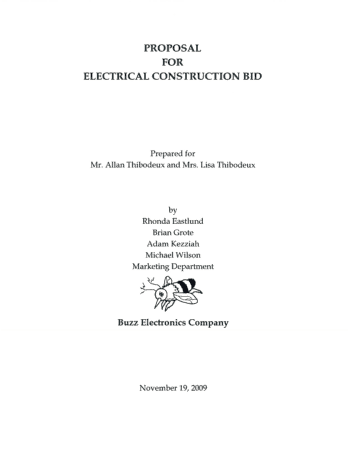 Free Download PDF Books, Electrical Contraction Bid Proposal Template