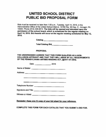 Free Download PDF Books, United School District Public Bid Proposal Form Template
