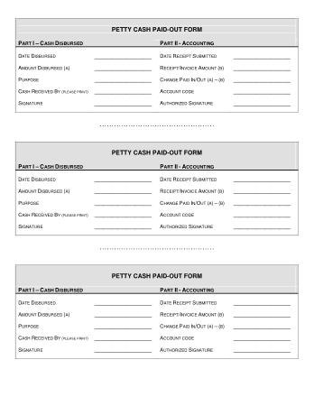Free Download PDF Books, Petty Cash Paid Out Form Template