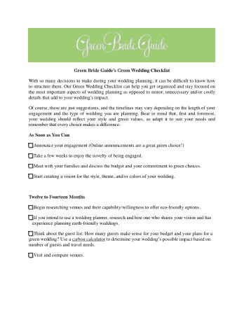 Free Download PDF Books, Green Garden Wedding Checklist Template