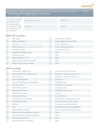 Free Download PDF Books, Wedding Photography Checklist Template