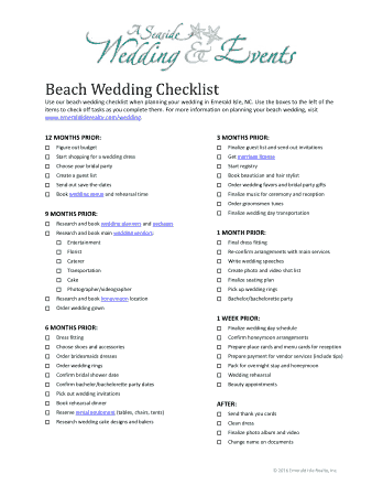 Free Download PDF Books, Beach Wedding Checklist Template