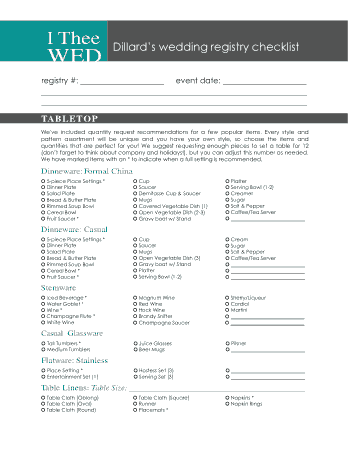 Free Download PDF Books, Dillard Wedding Registry Checklist Template