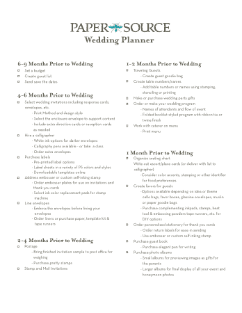 Free Download PDF Books, Paper Source Wedding Planner Checklist Template