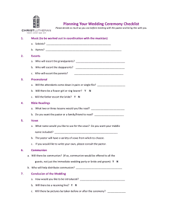 Free Download PDF Books, Wedding Ceremony Checklist Planner Template