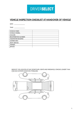 Free Download PDF Books, Vehicle Inspection Checklist At Handover of Vehicle Template