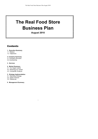 Free Download PDF Books, Real Food Store Business Plan Free Template