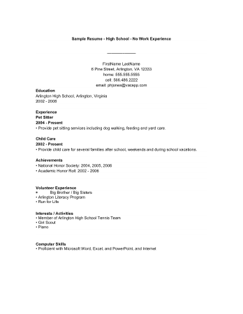 Free Download PDF Books, High School No Experience Resume Template