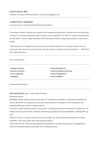 Free Download PDF Books, IT Manager Skills Resume Template