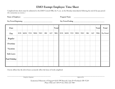 Free Download PDF Books, Emo Exempt Employee Time Sheet Calculator Template
