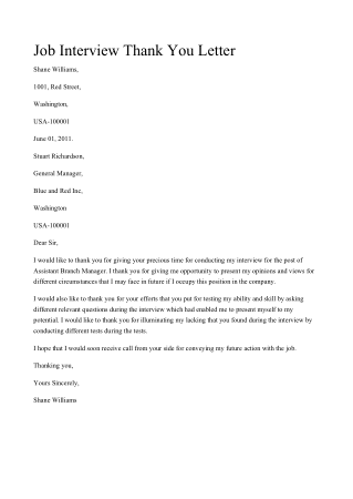 Free Download PDF Books, Job Interview Thank You Letter Template