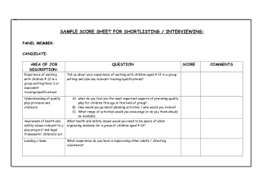 Free Download PDF Books, Score Sheet For Shortlisting Interview Template