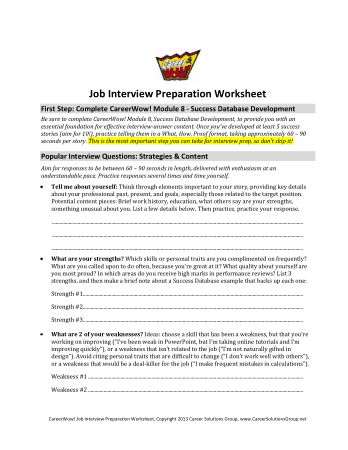 Free Download PDF Books, Job Interview Preparation Worksheet Template